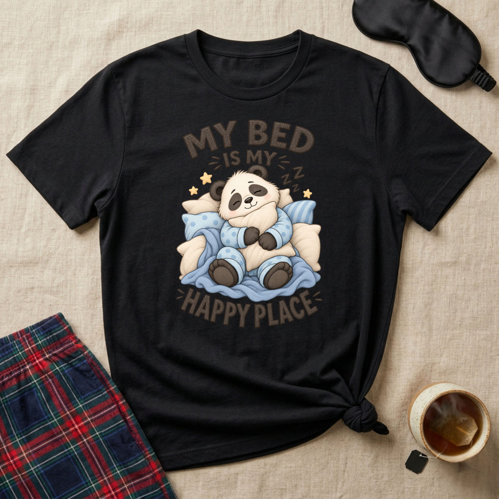 My Bed Is My Happy Place Sleepy Panda T-Shirt