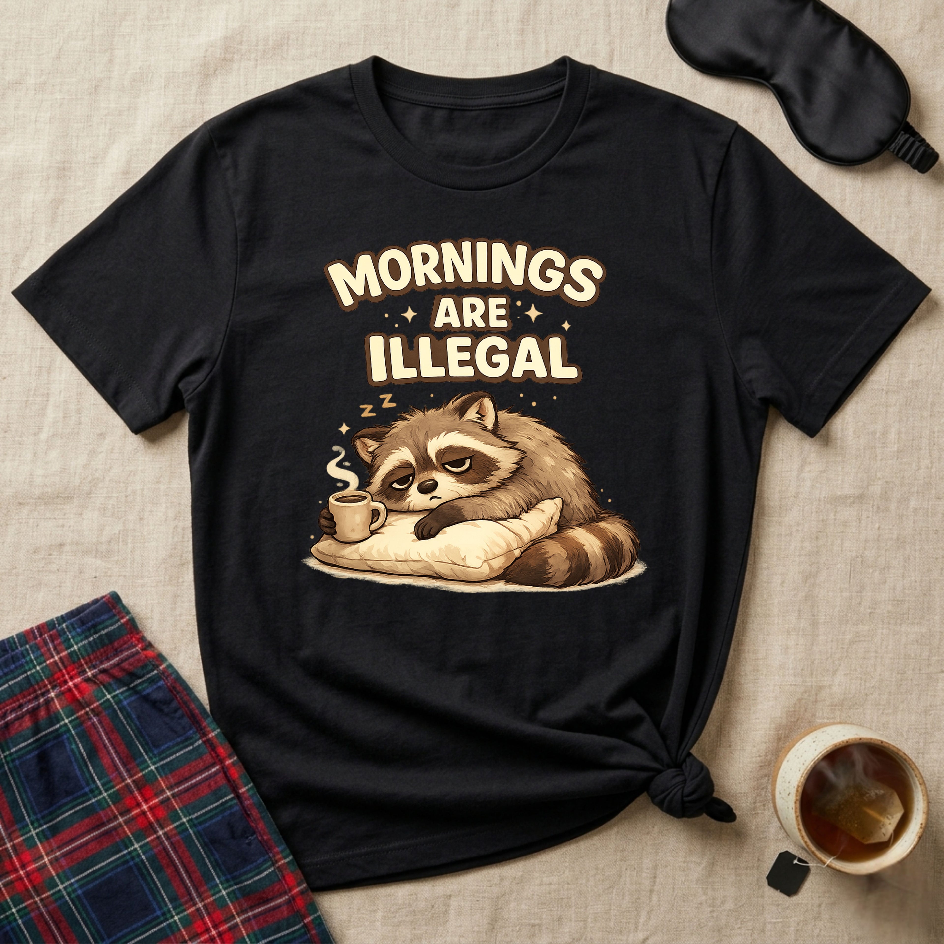 Mornings Are Illegal Raccoon T-Shirt