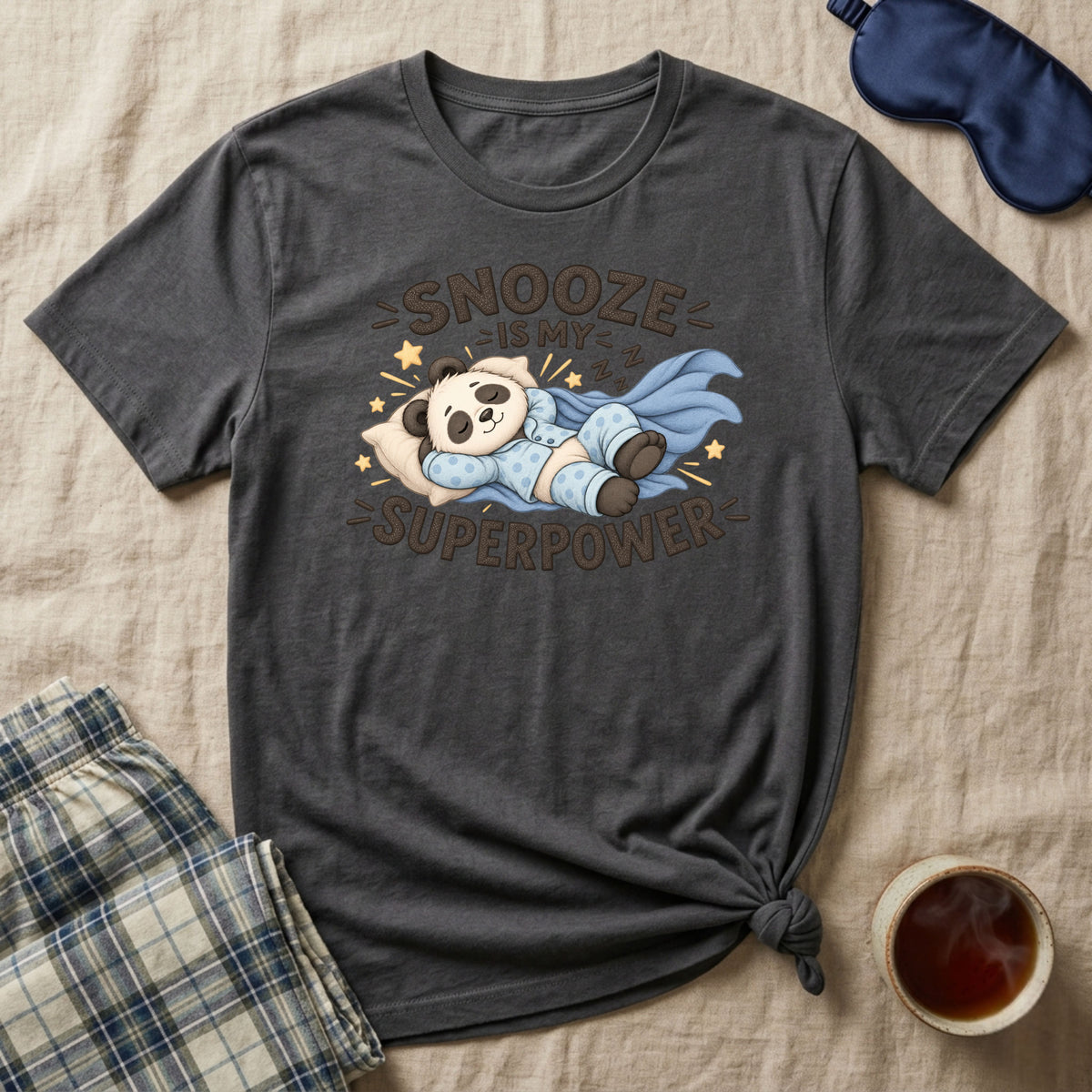 Snooze Is My Superpower Sleepy Panda T-Shirt