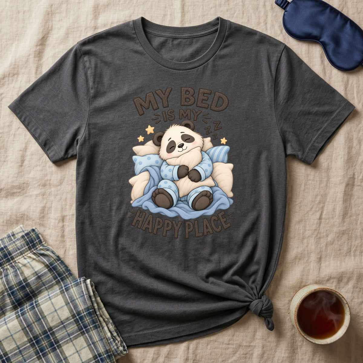 My Bed Is My Happy Place Sleepy Panda T-Shirt