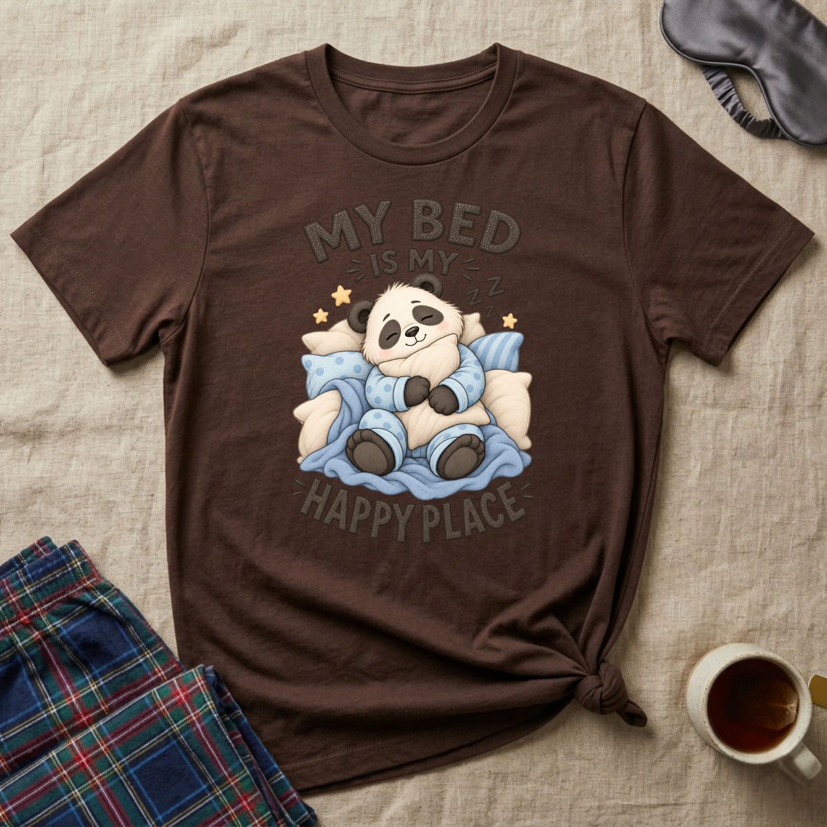 My Bed Is My Happy Place Sleepy Panda T-Shirt