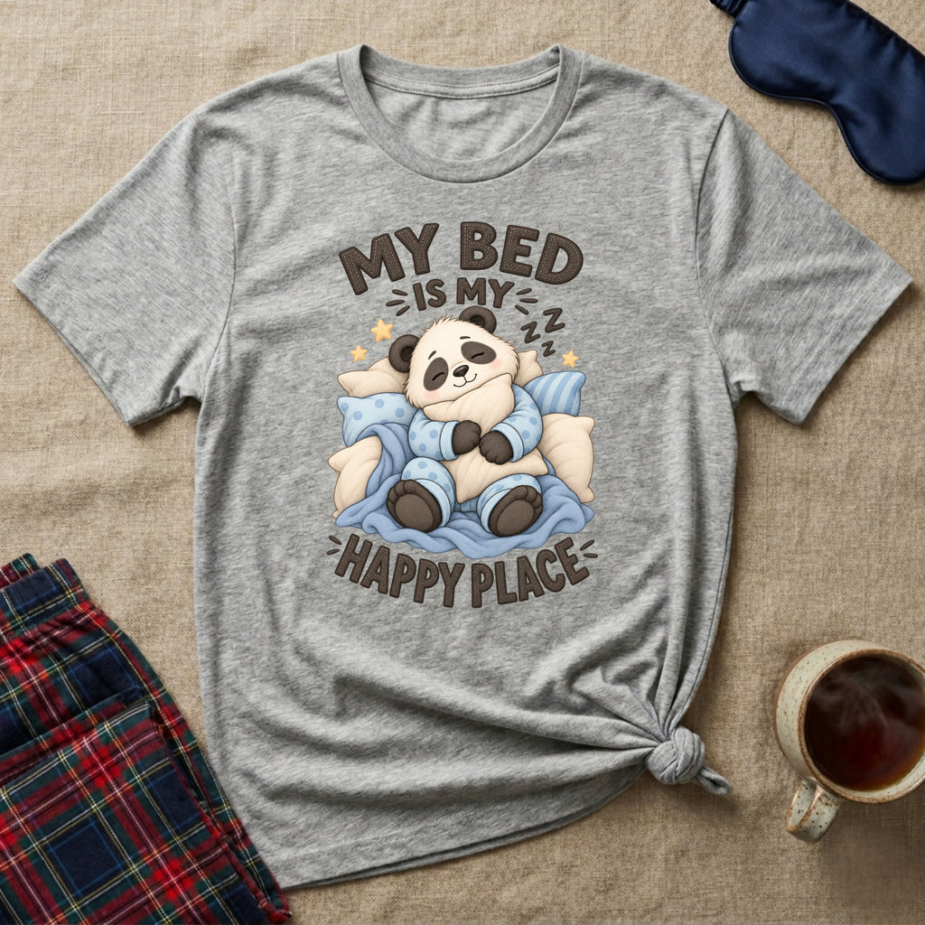 My Bed Is My Happy Place Sleepy Panda T-Shirt