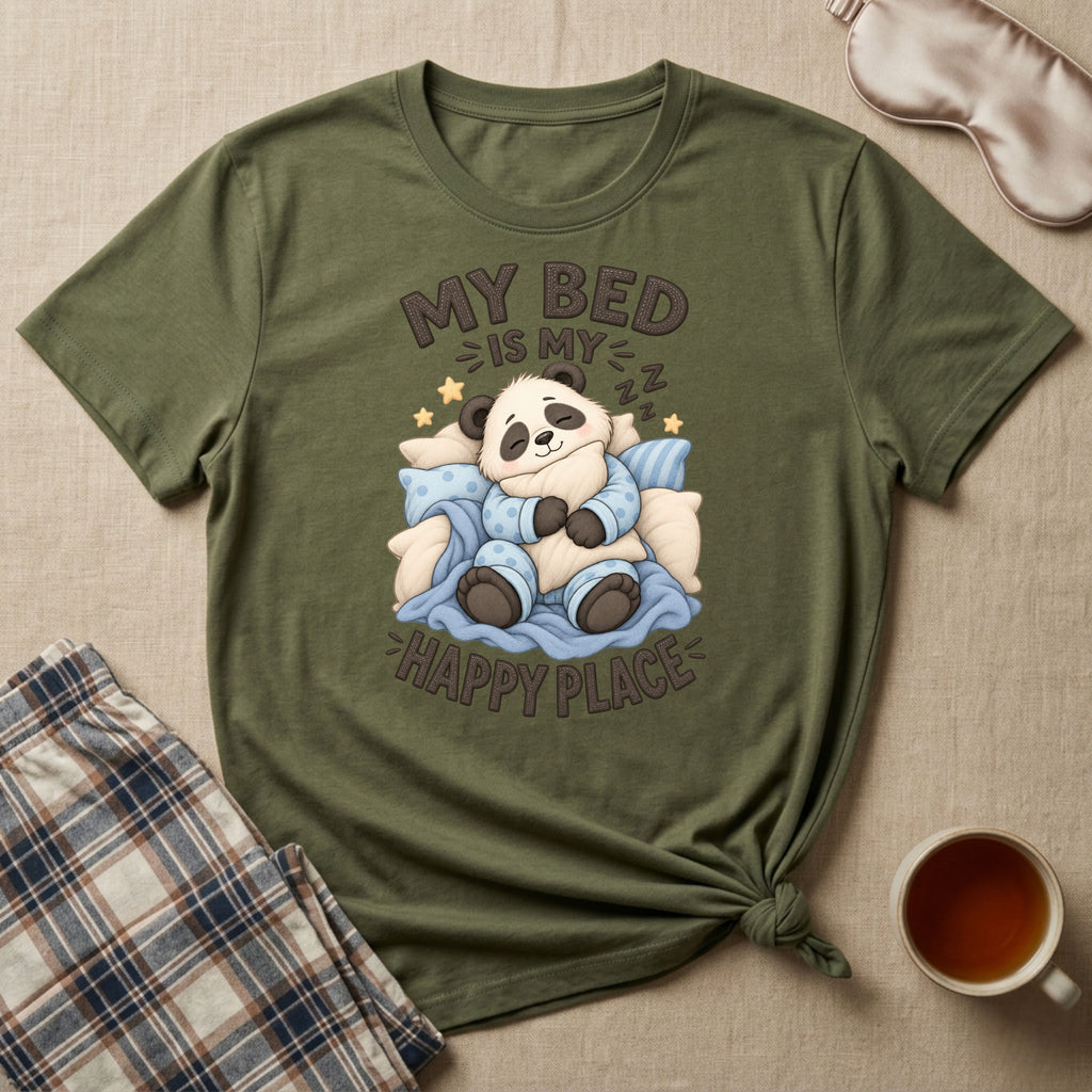 My Bed Is My Happy Place Sleepy Panda T-Shirt
