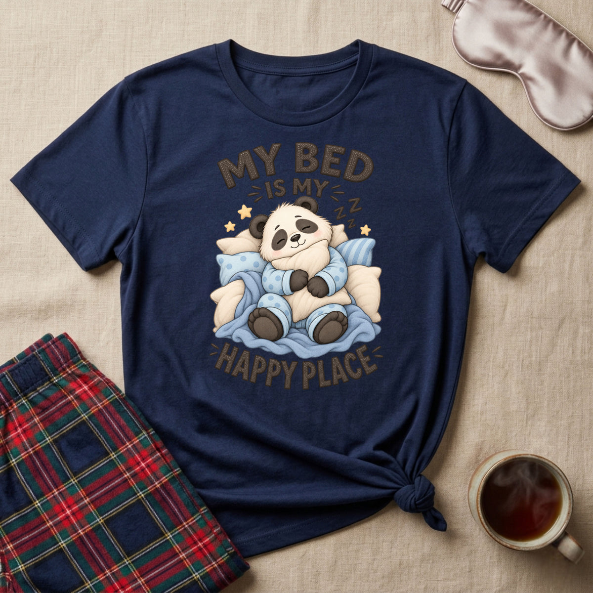 My Bed Is My Happy Place Sleepy Panda T-Shirt