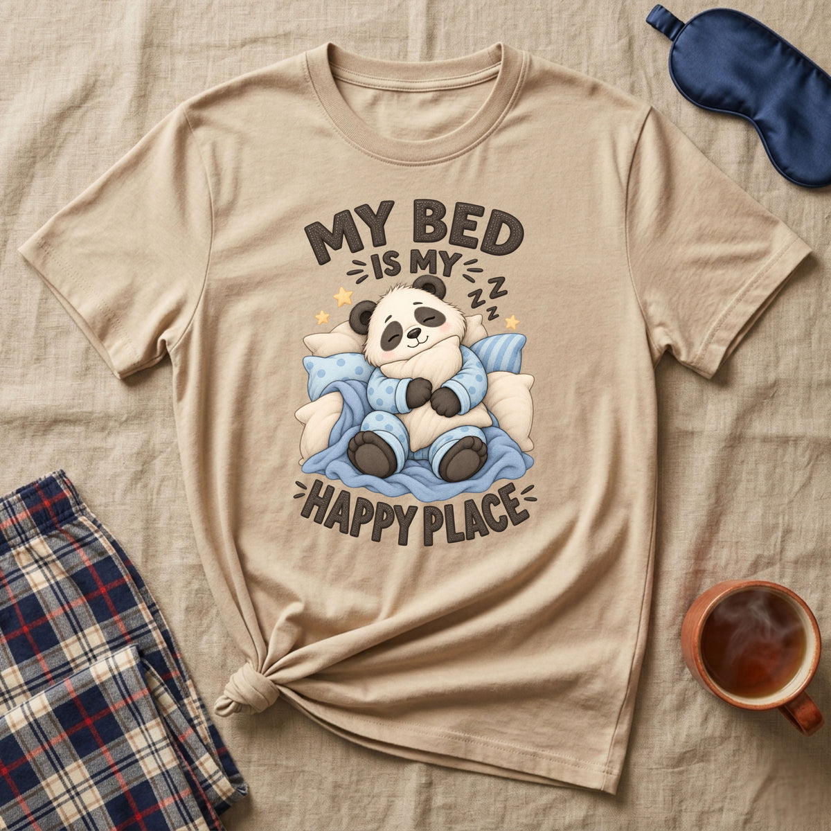 My Bed Is My Happy Place Sleepy Panda T-Shirt