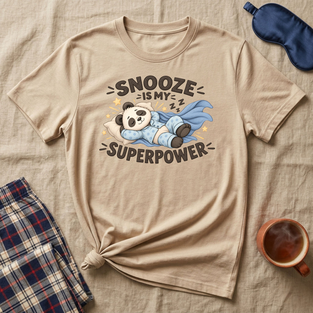 Snooze Is My Superpower Sleepy Panda T-Shirt