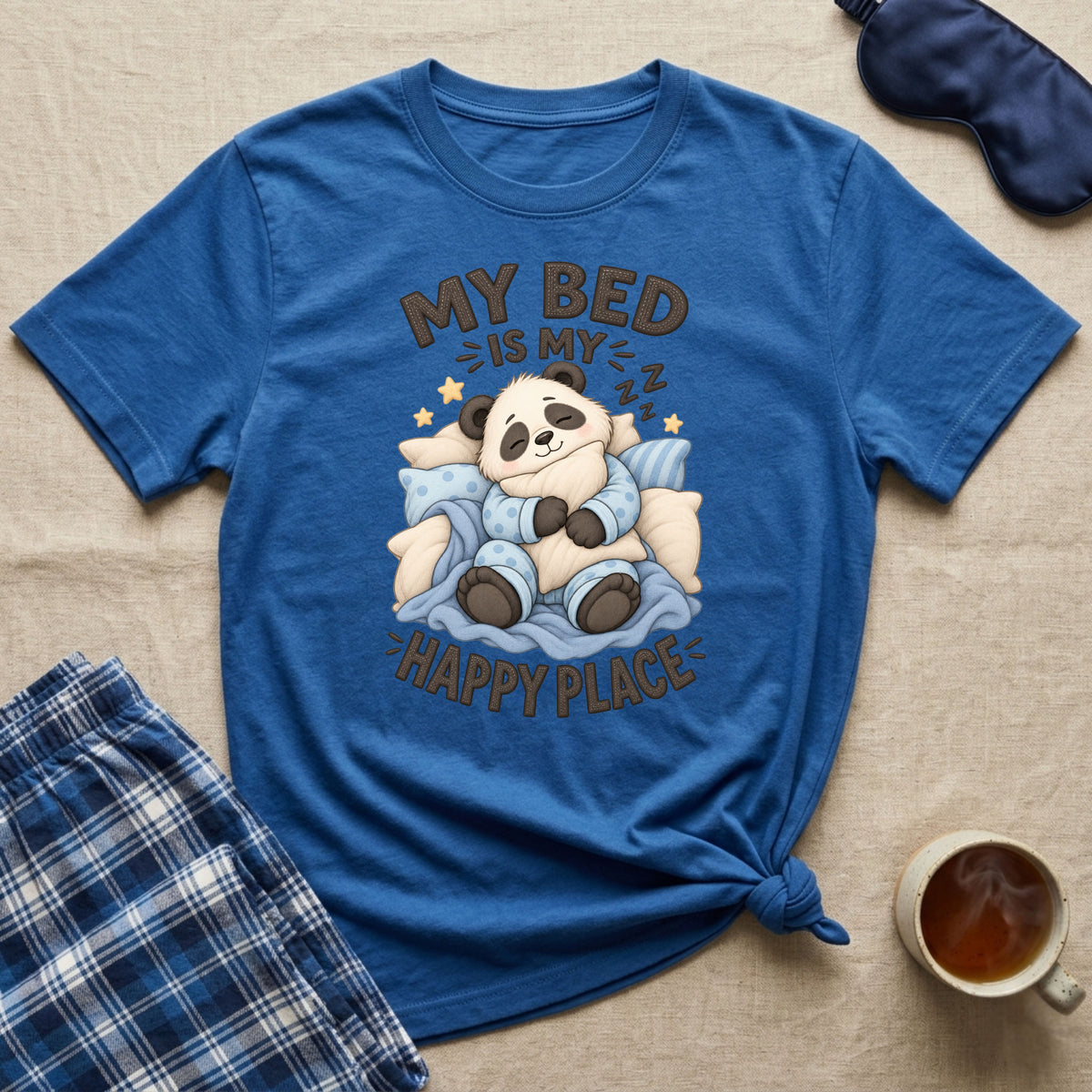 My Bed Is My Happy Place Sleepy Panda T-Shirt