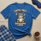 Coffee First Questions Later Cat T-Shirt