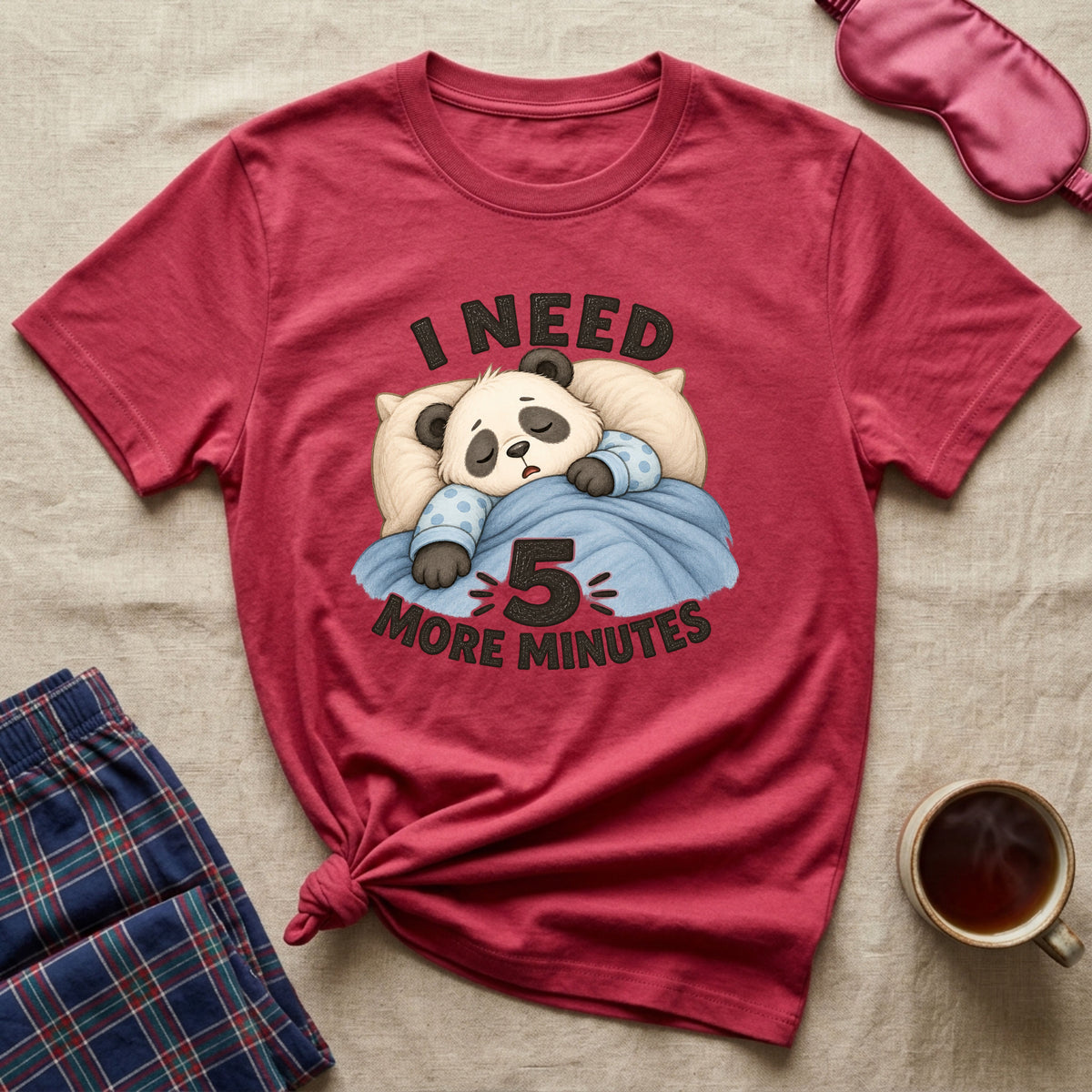 I Need 5 More Minutes Sleepy Panda T-Shirt