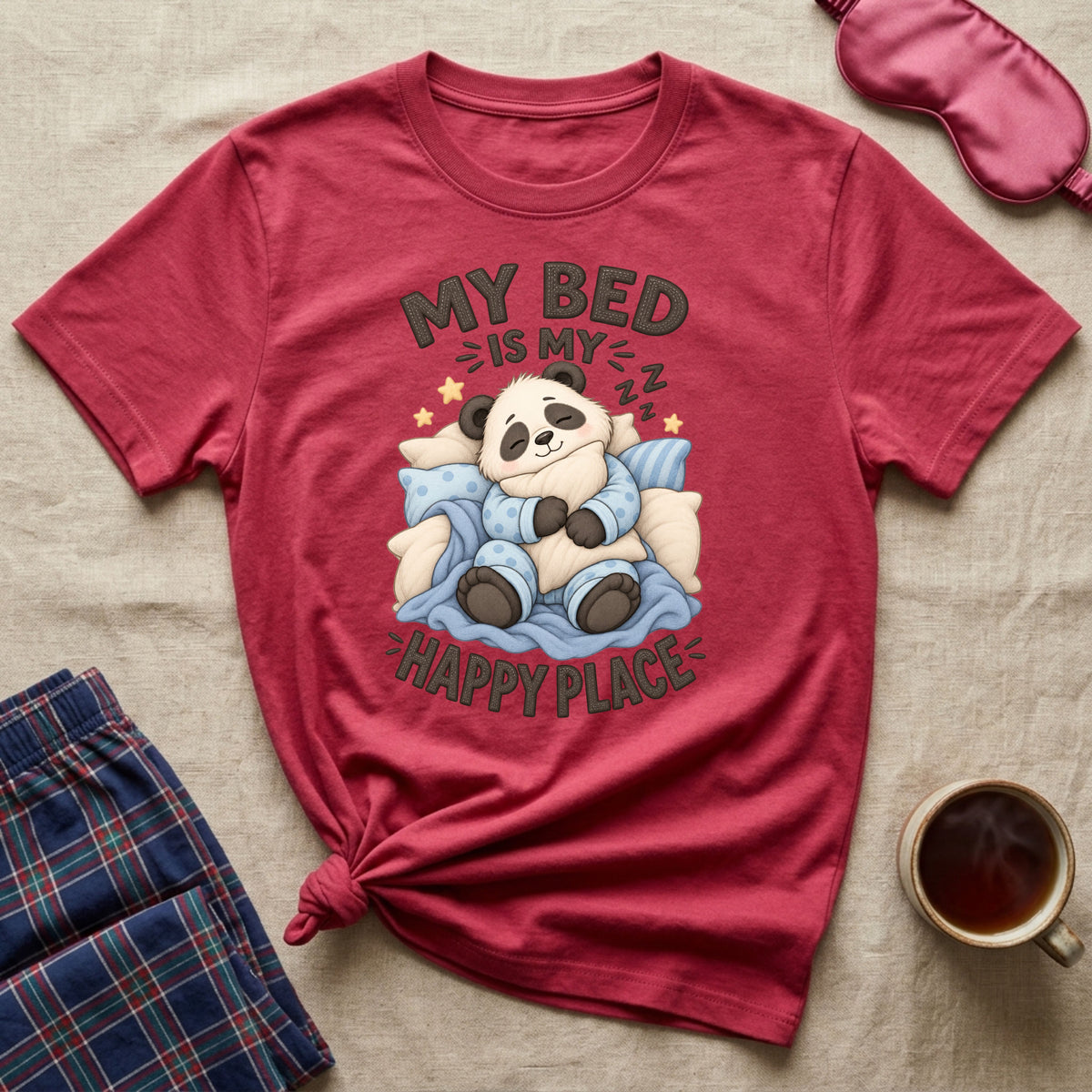 My Bed Is My Happy Place Sleepy Panda T-Shirt