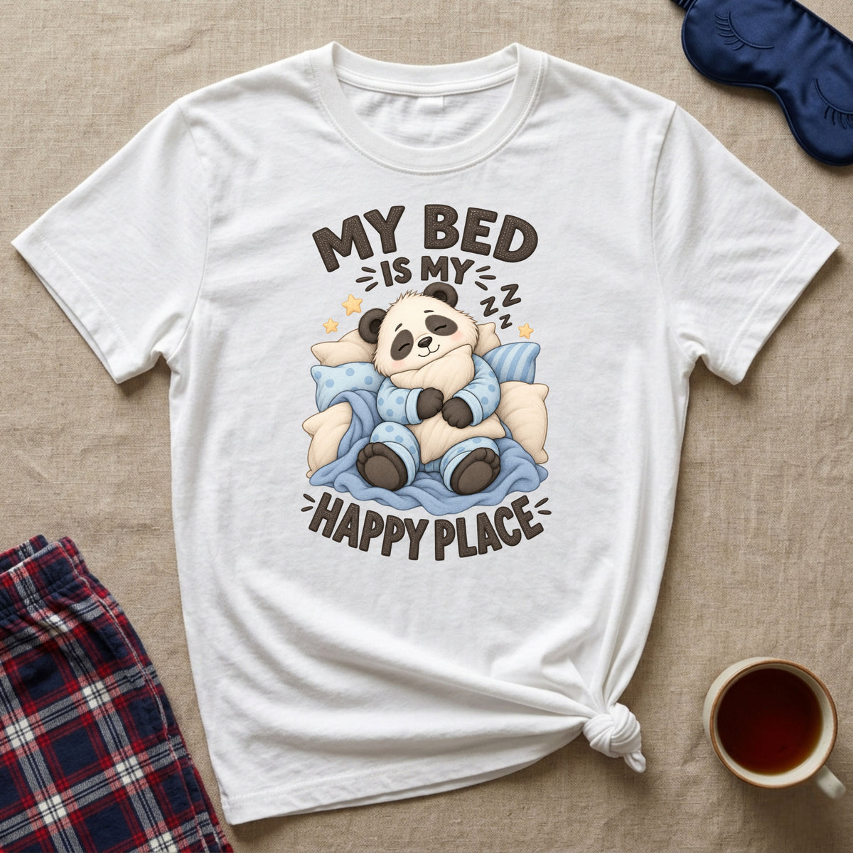 My Bed Is My Happy Place Sleepy Panda T-Shirt
